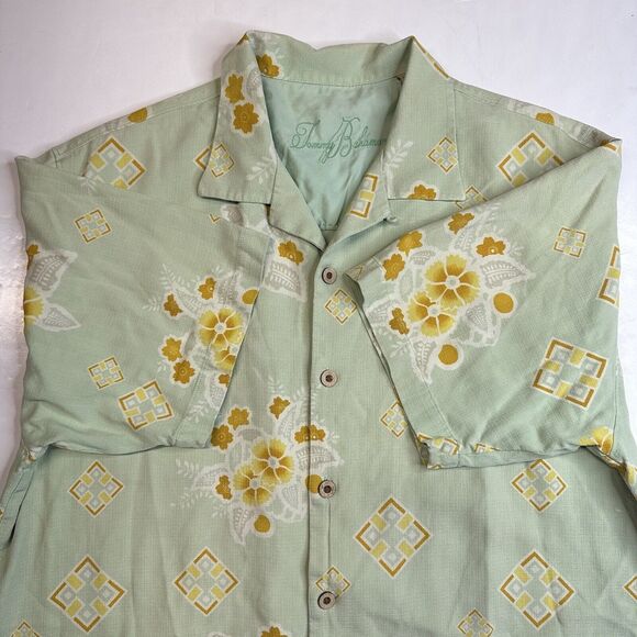 Tommy Bahama 100% Silk Button Up Shirt Sz Large Green Floral Short Sleeve *Spot - Picture 3 of 10